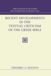 Cover of Recent Developments in the Textual Criticism of the Greek Bible