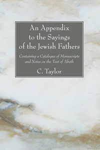 Cover of An Appendix to the Sayings of the Jewish Fathers