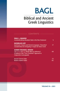 Cover of Biblical and Ancient Greek Linguistics, Volume 10