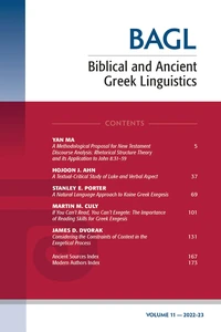 Cover of Biblical and Ancient Greek Linguistics, Volume 11