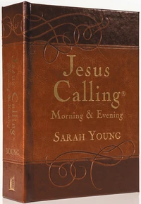 Cover of Jesus Calling Morning and Evening, Brown Leathersoft Hardcover, with Scripture References