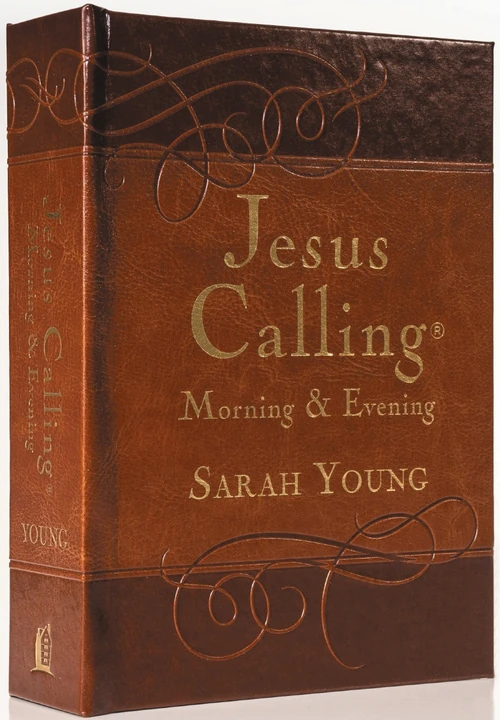 Cover of Jesus Calling Morning and Evening, Brown Leathersoft Hardcover, with Scripture References